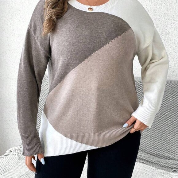 SHEIN Clasi Women's Plus Size 0XL Color Block Spliced Round Neck Pullover Sweate - Picture 5 of 7